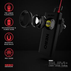 Nebo 6859 Slim+ 700 Lümen Lazerli, Powerbank, Şarjlı LED Fener