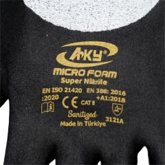 Aky 506086 Mikroköpük Süper Nitril Köpük Eldiven 3/4 Kaplı No:9/L
