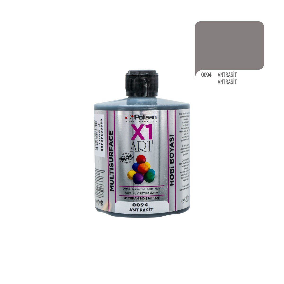 Polisan X1ART Multisurface Hobi Boyası 420ml - 0094 Antrasit