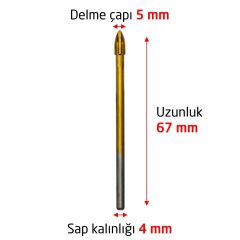 6171 Ok Tipi 4 Elmaslı Cam Fayans Delme Matkap Ucu 5 mm