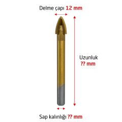 6177 Ok Tipi 4 Elmaslı Cam Fayans Delme Matkap Ucu 12 mm