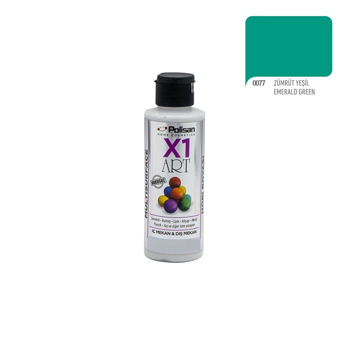 Polisan X1ART Multisurface Hobi Boyası 120ml - 0077 Zümrüt