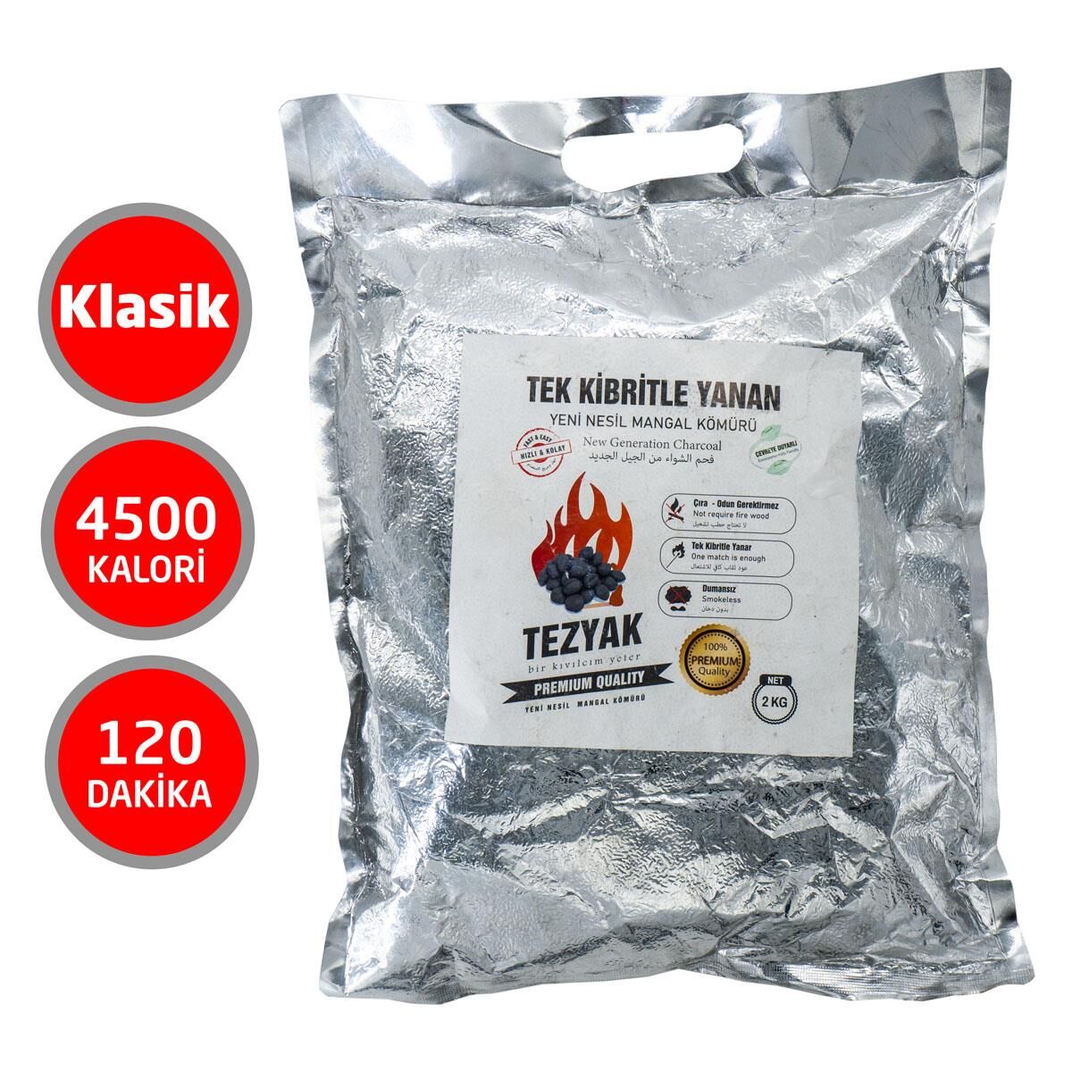Tezyak Klasik Tek Kibritle Yanan Mangal Kömürü 120dk (2Kg Paket)