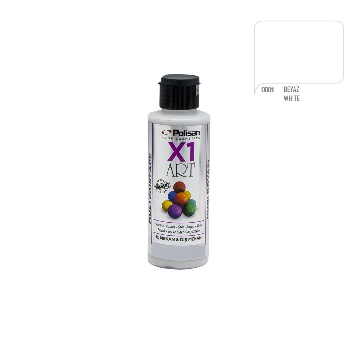 Polisan X1ART Multisurface Hobi Boyası 120ml - 0001 Beyaz